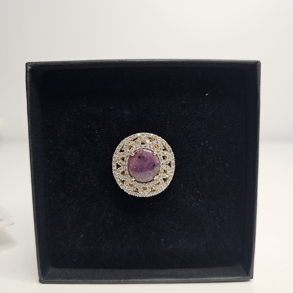 Gorgeous Star Ruby And Clear Sappire Gold Ring. Size 8